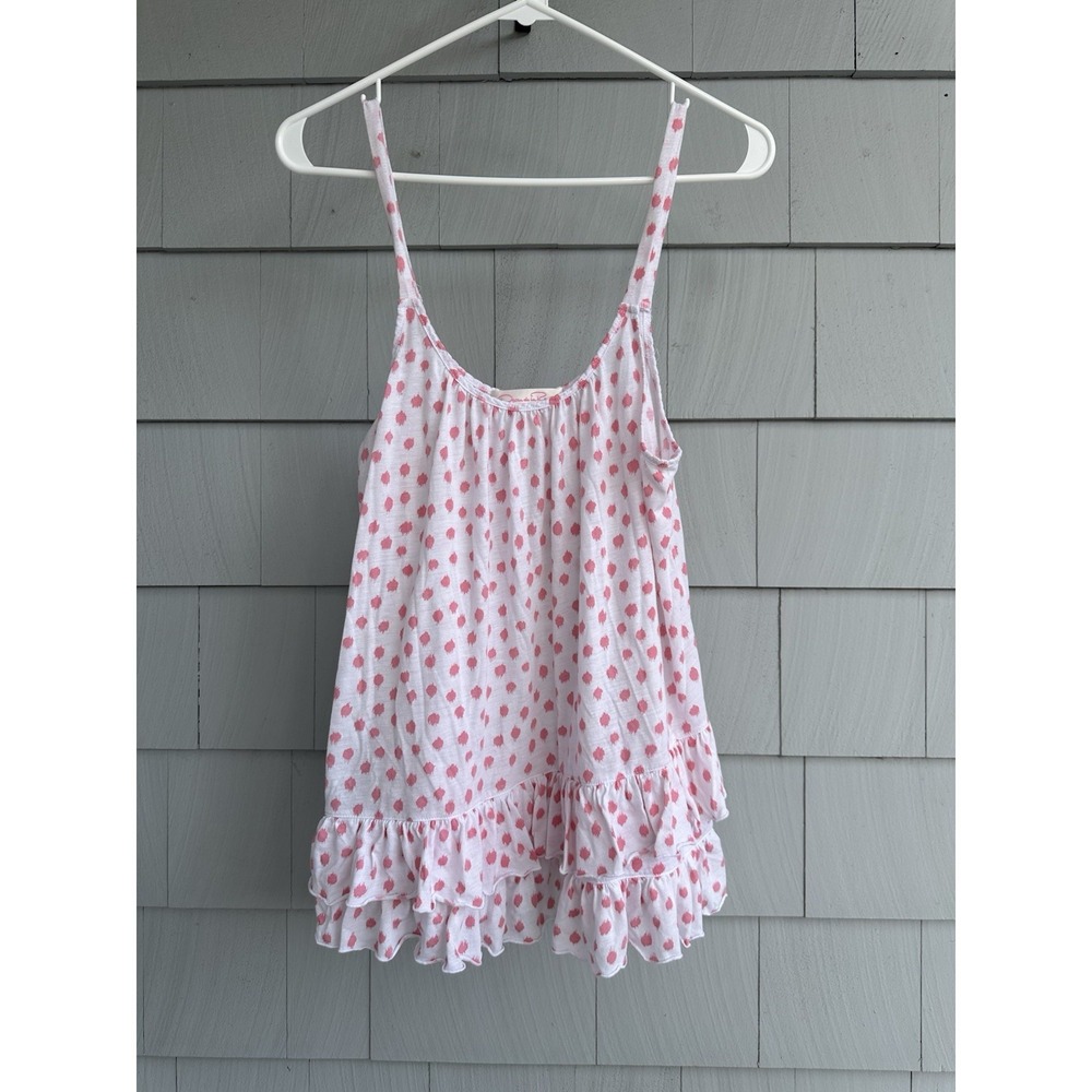Oscar de la Renta Pink Label Sleep Cami Top M Pink White Ruffle Hem